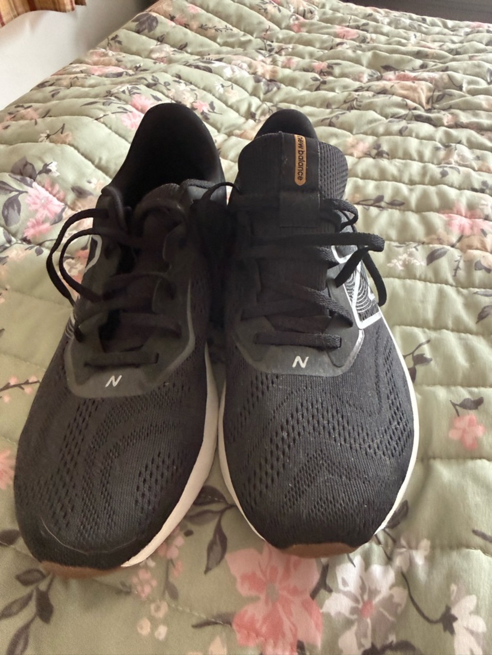 New Balance Black and White Athletic Shoe Tongue Label Close-Up